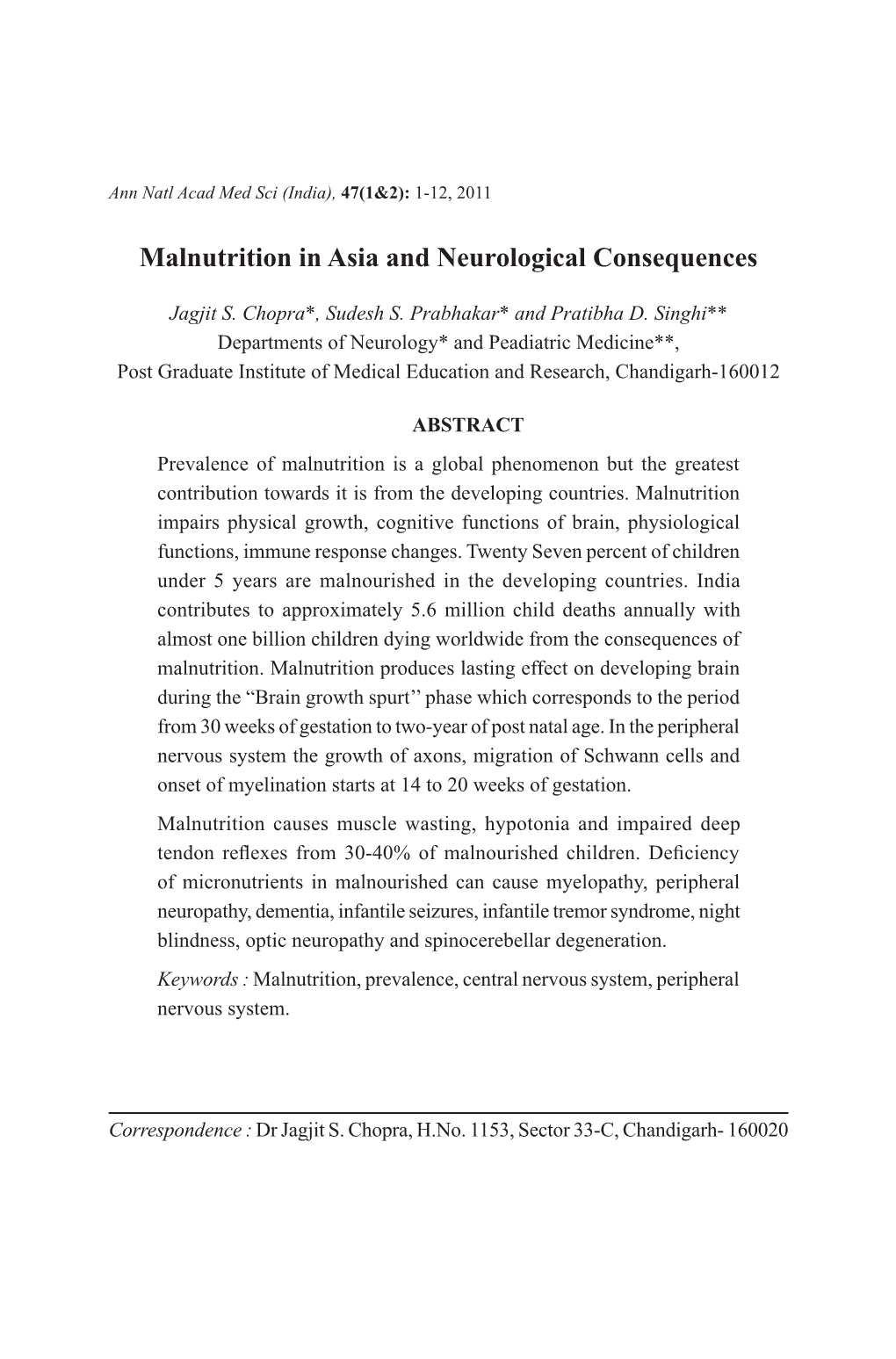 Malnutrition in Asia and Neurological Consequences