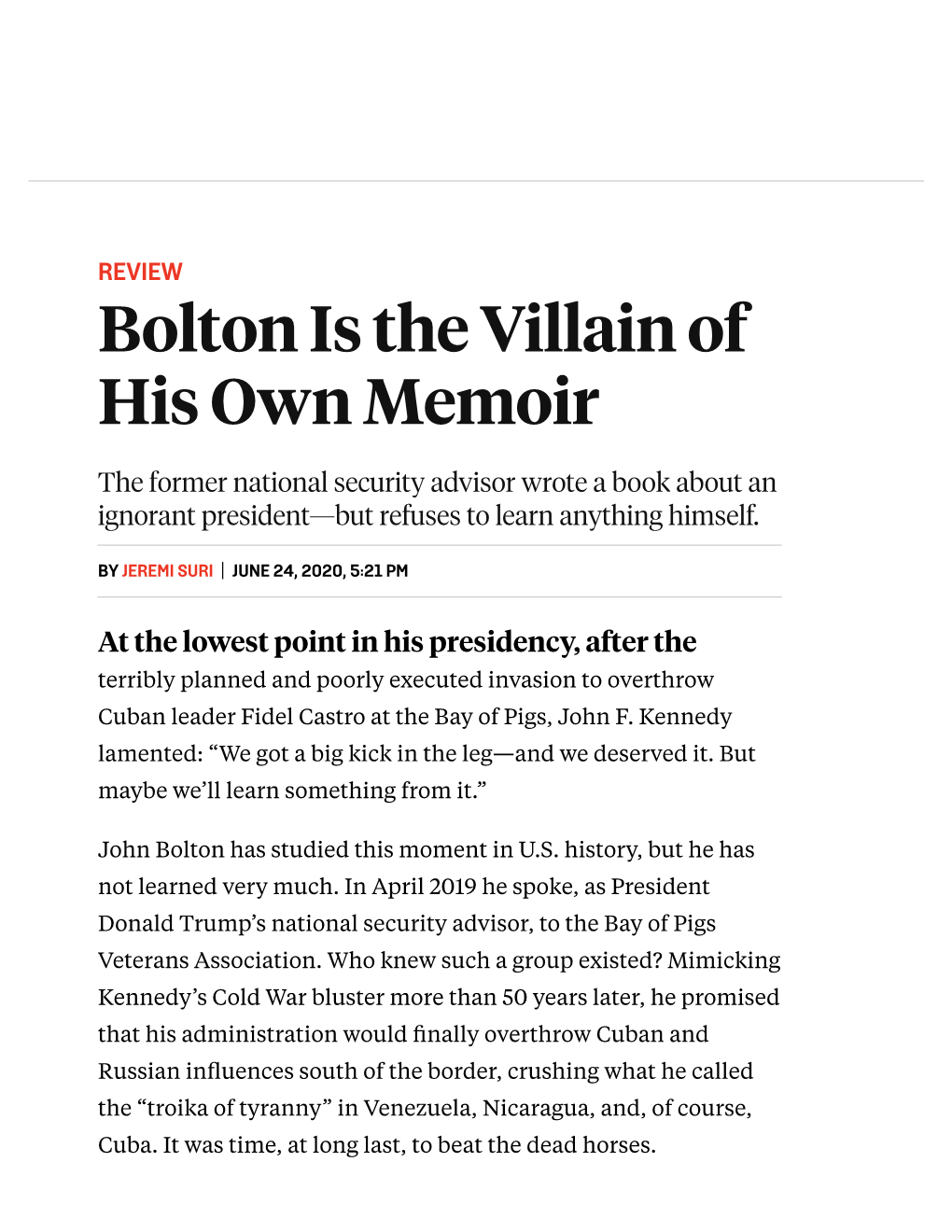 John Bolton Is the Villain of His Own Trump Administration Memoir