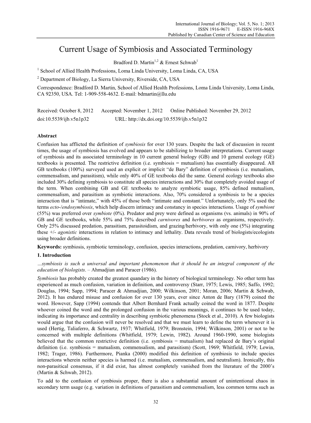 Current Usage of Symbiosis and Associated Terminology