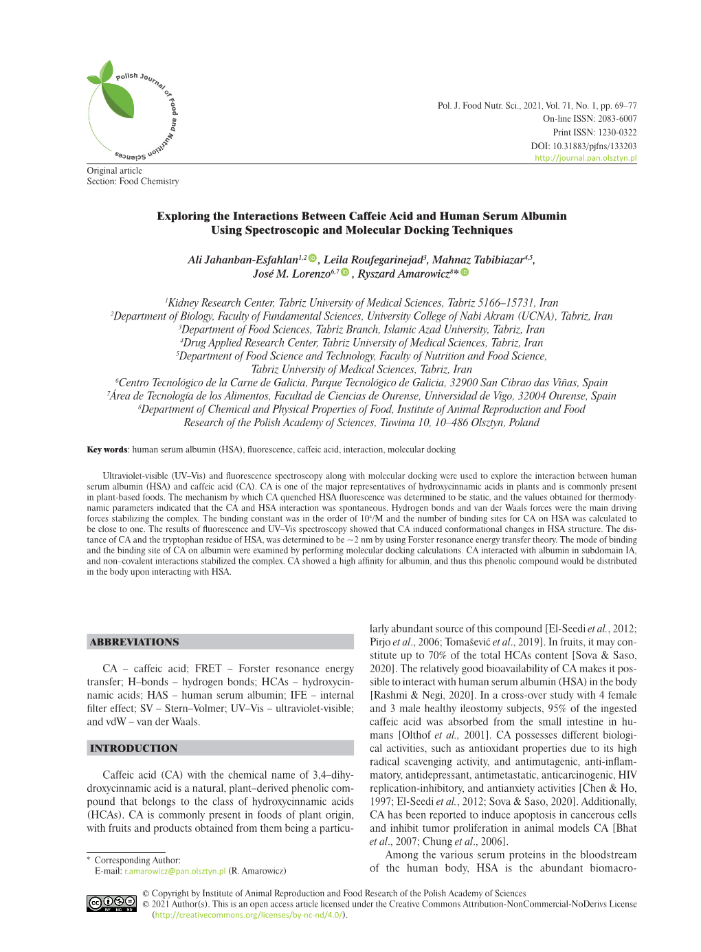 Exploring the Interactions Between Caffeic Acid and Human Serum Albumin Using Spectroscopic and Molecular Docking Techniques