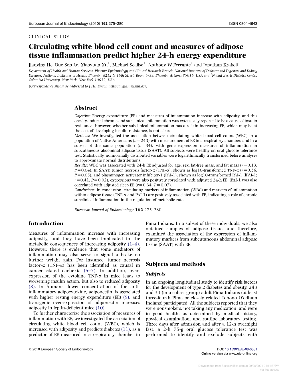 Circulating White Blood Cell Count and Measures of Adipose Tissue