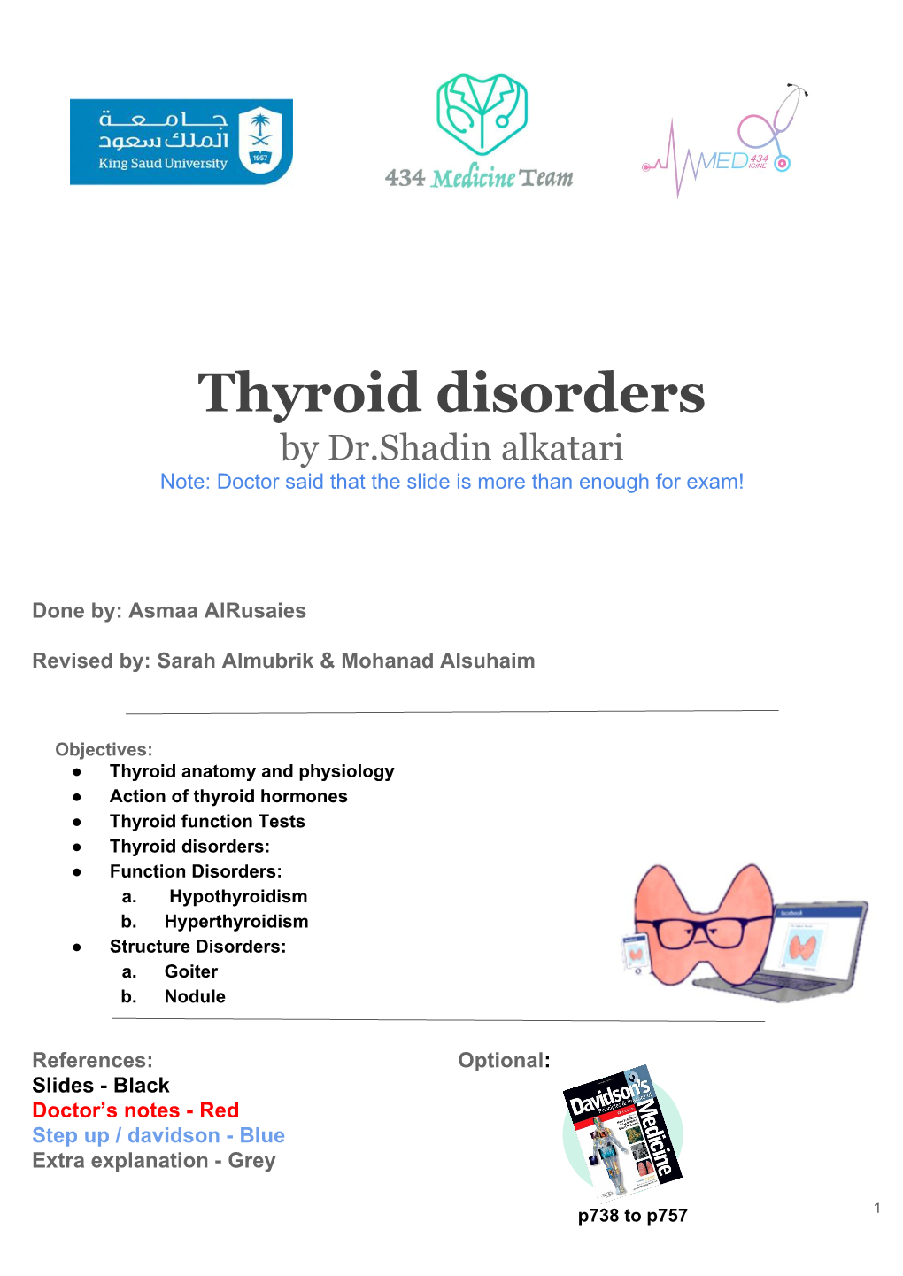 Thyroid Disorders by Dr.Shadin Alkatari Note: Doctor Said That the Slide Is More Than Enough for Exam!