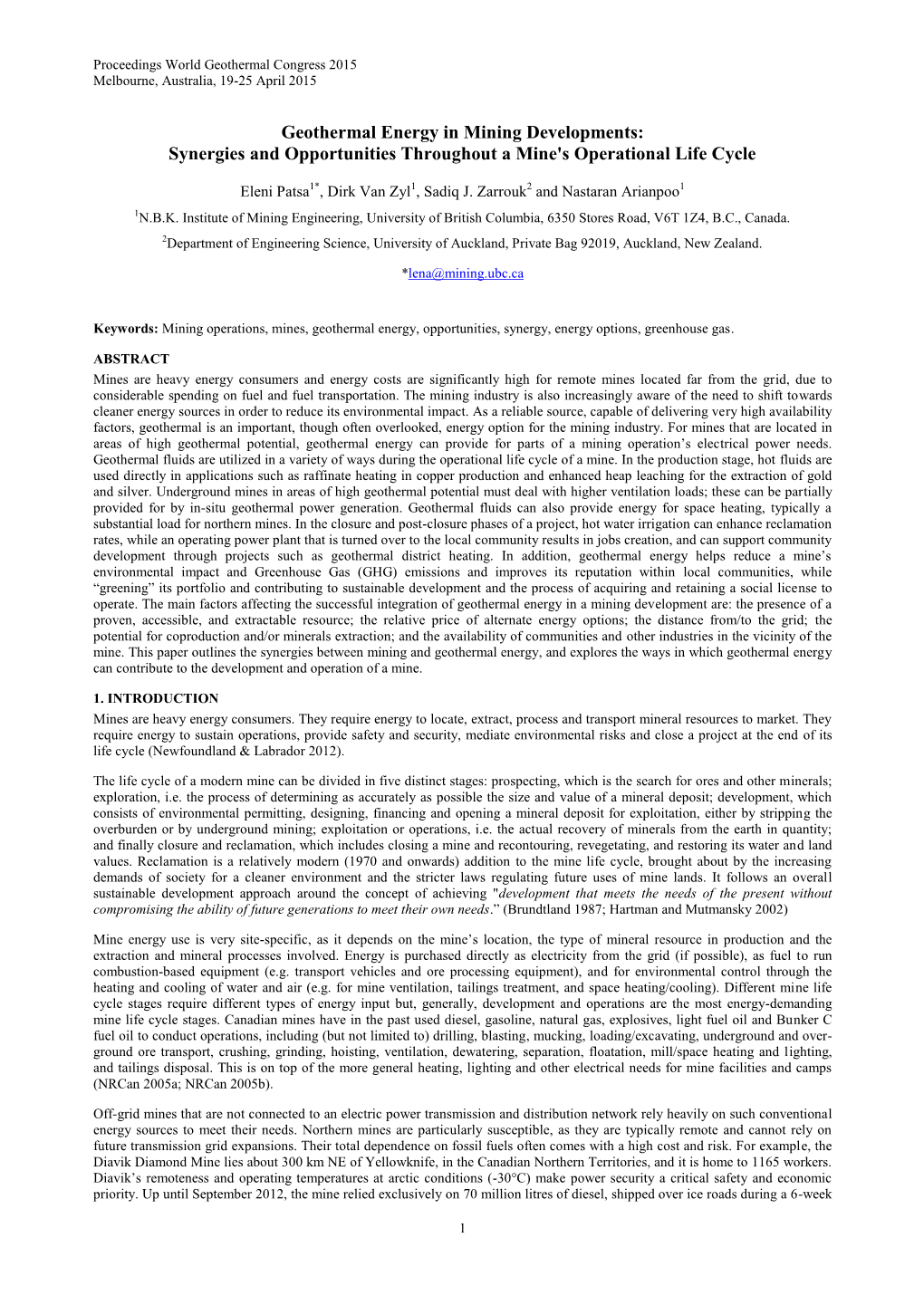 Geothermal Energy in Mining Developments: Synergies and Opportunities Throughout a Mine's Operational Life Cycle