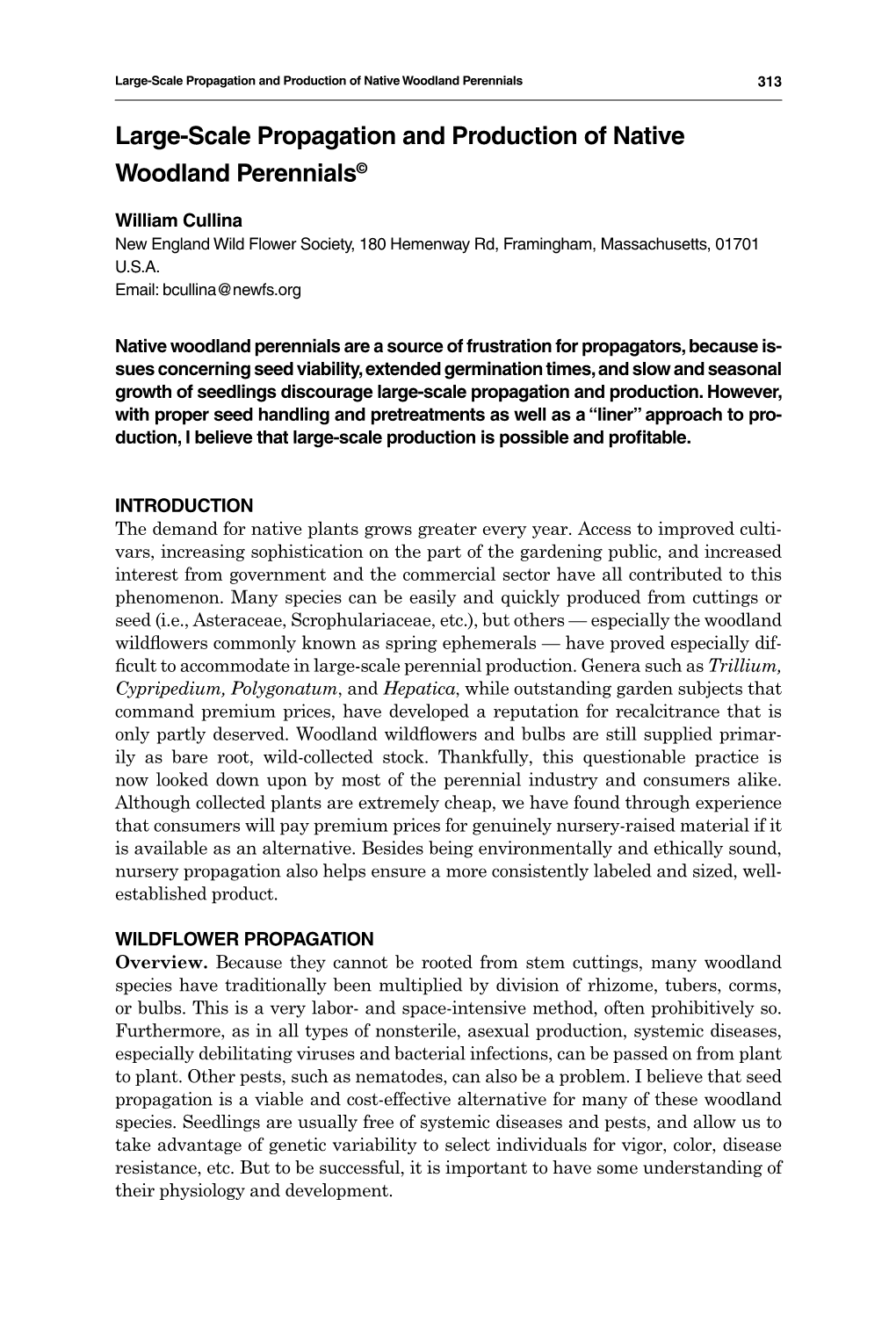 Large-Scale Propagation and Production of Native Woodland Perennials 313