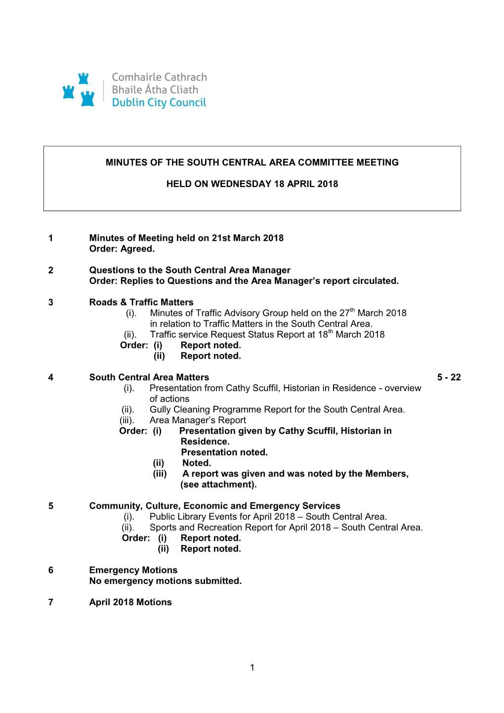 Minutes Document for South Central Area Committee, 18/04/2018 15:00