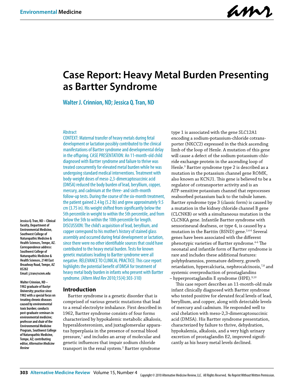 Heavy Metal Burden Presenting As Bartter Syndrome Walter J