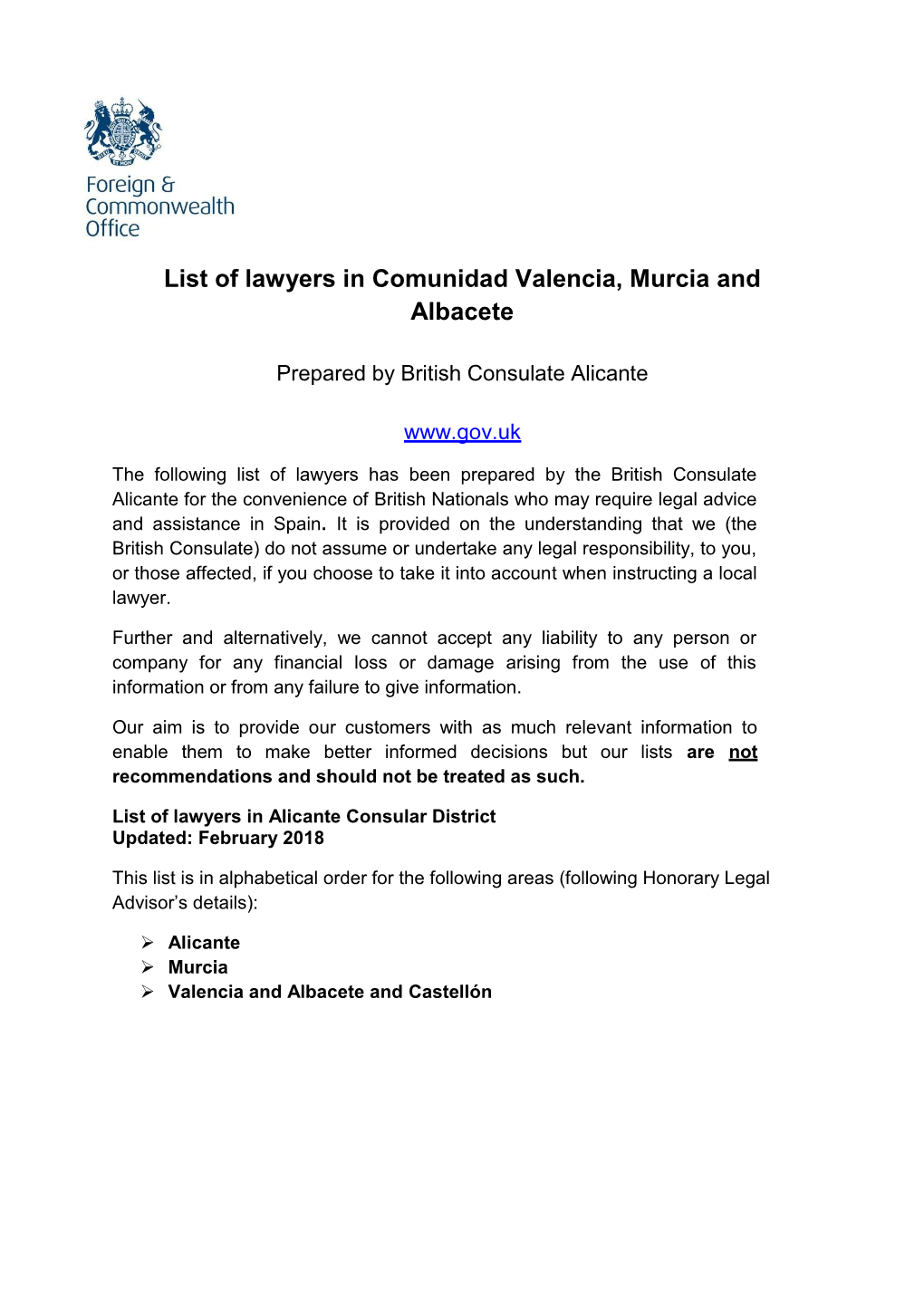 List of Lawyers in Comunidad Valencia, Murcia and Albacete