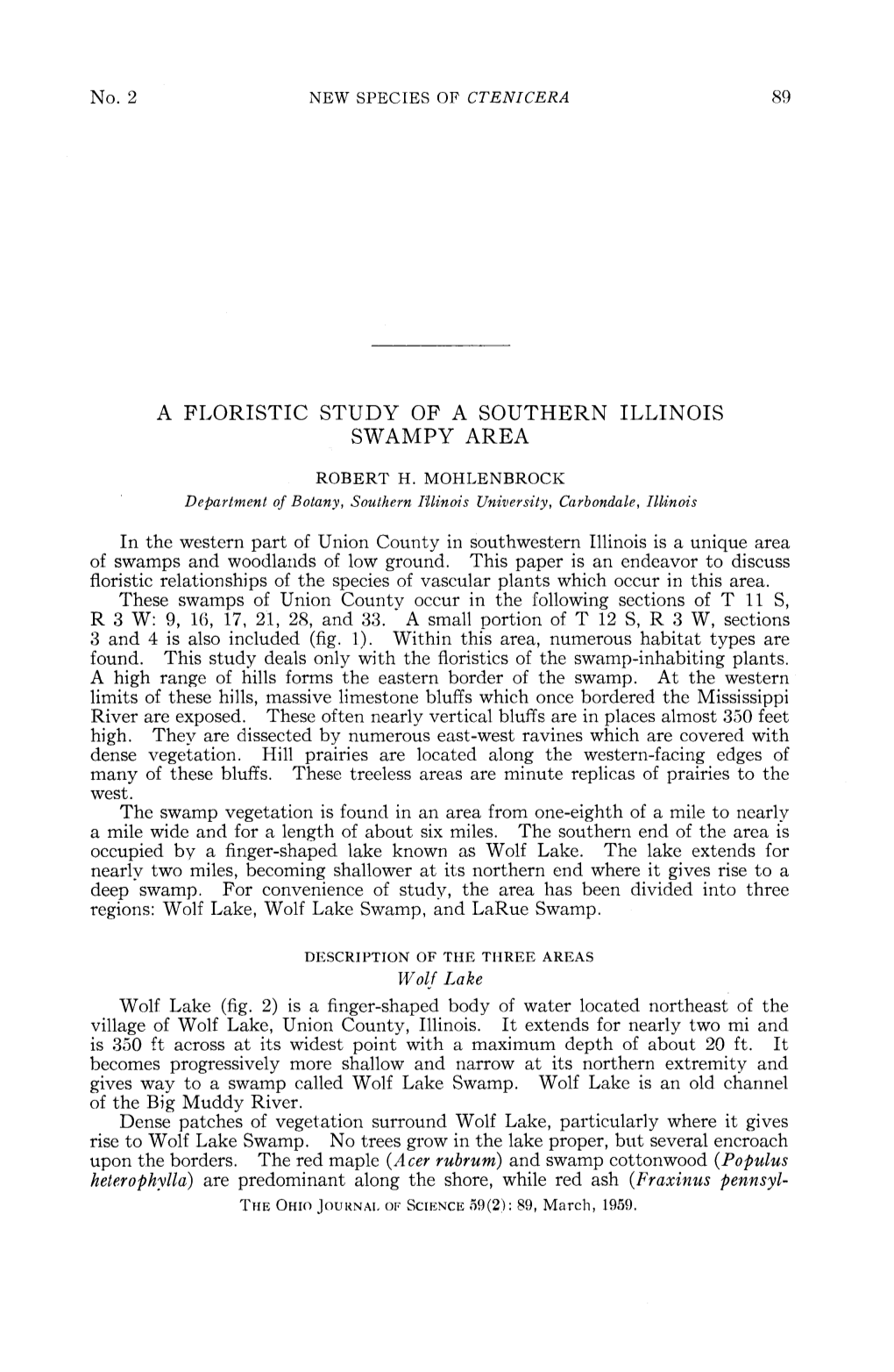 A Floristic Study of a Southern Illinois Swampy Area