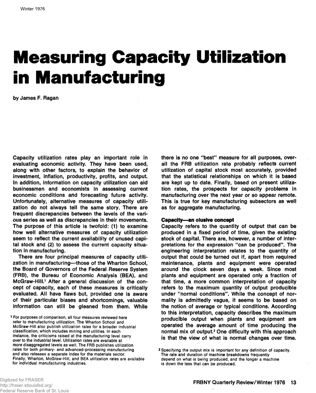 Measuring Capacity Utilization in Manufacturing