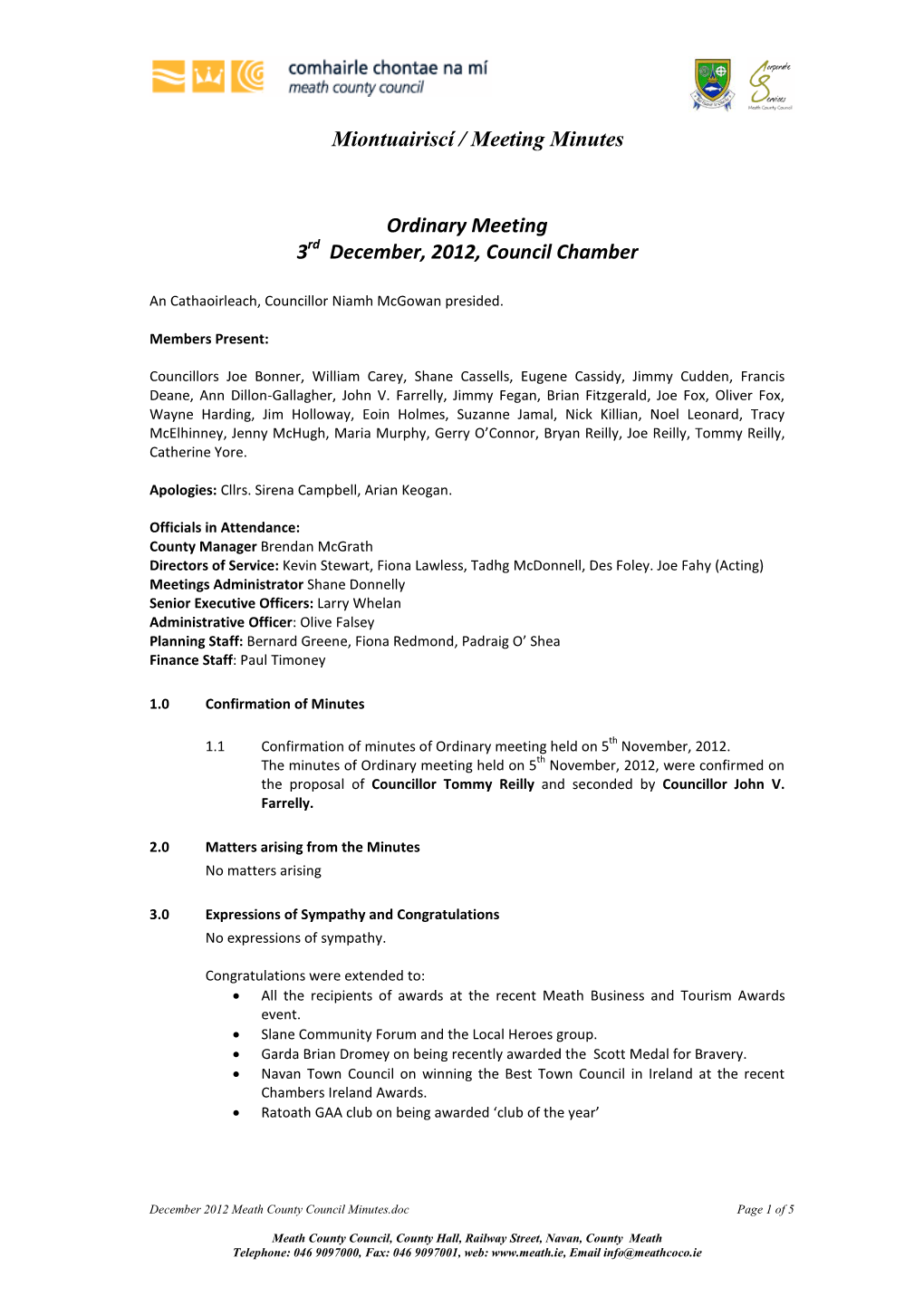 December 2012 Meath County Council Minutes.Pdf