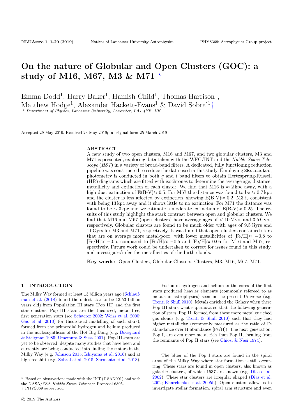 On the Nature of Globular and Open Clusters (GOC): a Study of M16, M67, M3 & M71 ?