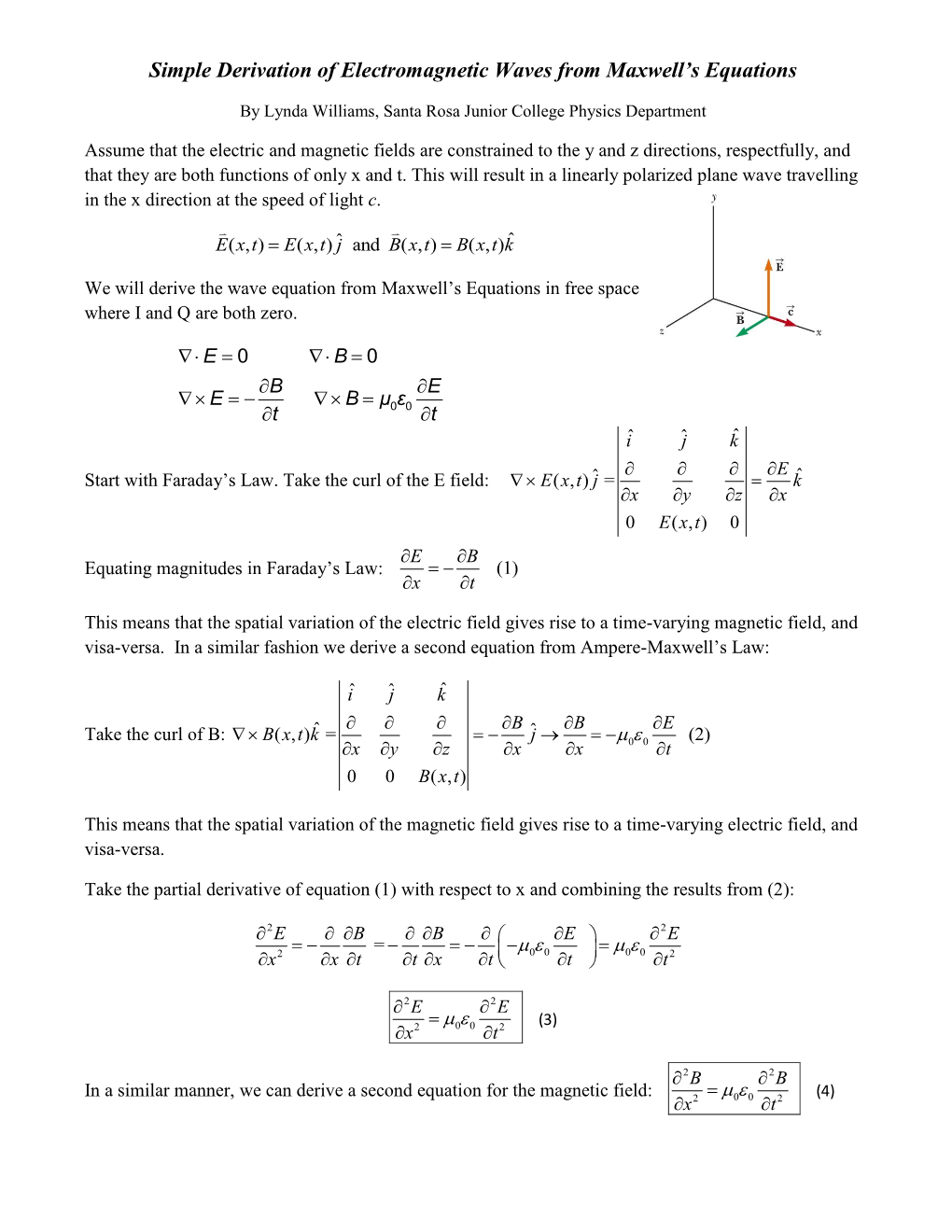 Simple Derivation of Electromagnetic Waves from Maxwell's Equations