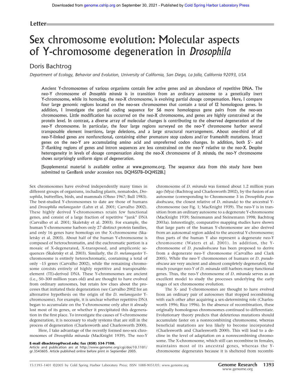 Molecular Aspects of Y-Chromosome Degeneration in Drosophila