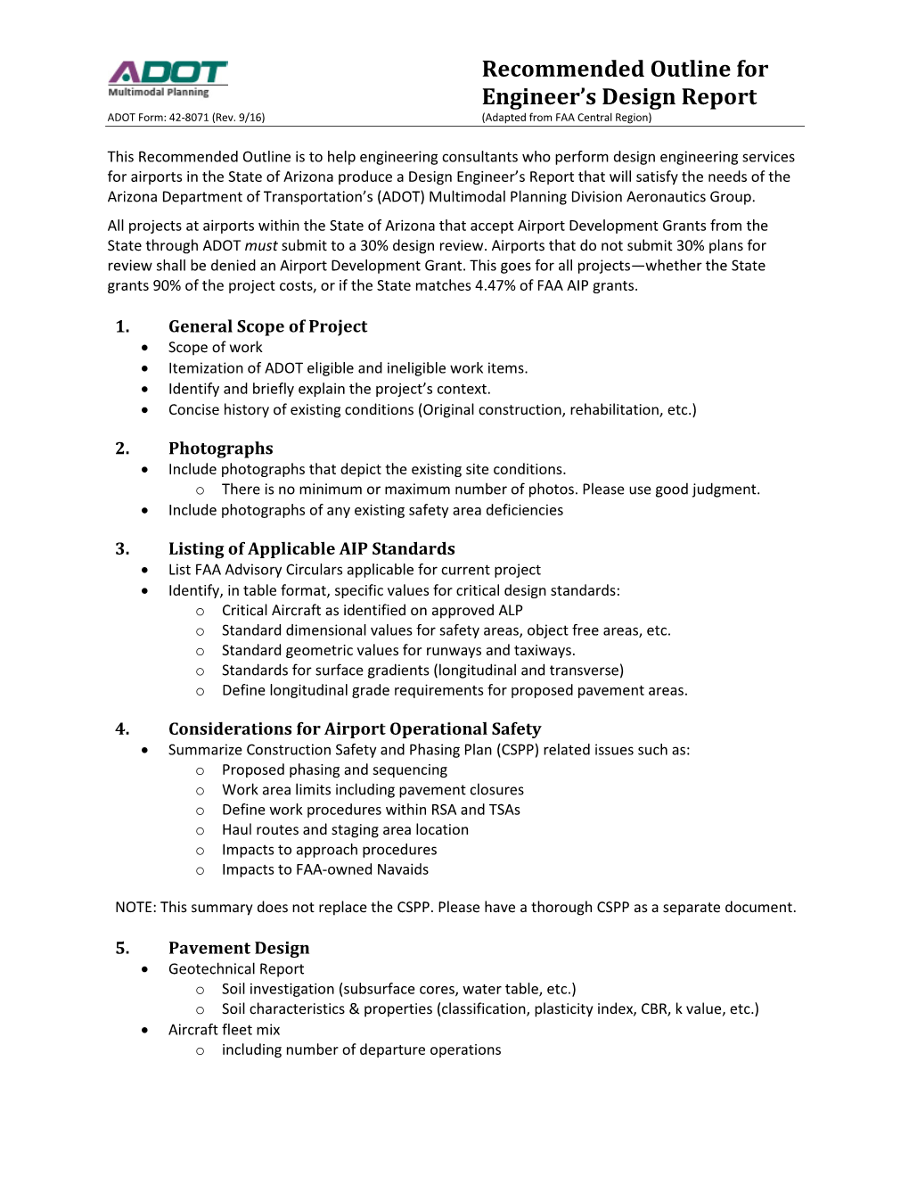 Recommended Outline for Engineer's Design Report