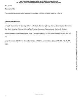 Pharmacological Assessment of Sepiapterin Reductase Inhibition on Tactile Response in the Rat