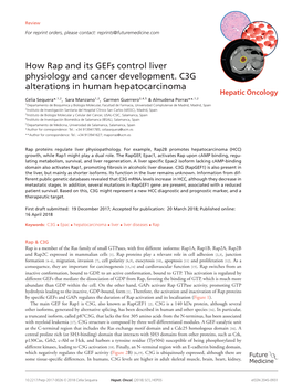 How Rap and Its Gefs Control Liver Physiology and Cancer Development. C3G Alterations in Human Hepatocarcinoma