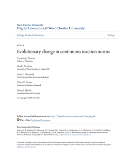 Evolutionary Change in Continuous Reaction Norms Courtney J