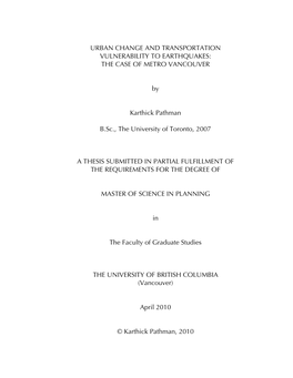 Urban Change and Transportation Vulnerability to Earthquakes: the Case of Metro Vancouver