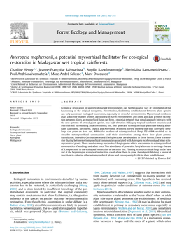 Asteropeia Mcphersonii, a Potential Mycorrhizal Facilitator for Ecological Restoration in Madagascar Wet Tropical Rainforests