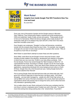Work Rules! Insights from Inside Google That Will Transform How You Live and Lead by Laszlo Bock