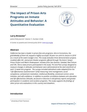The Impact of Prison Arts Programs on Inmate Attitudes and Behavior: A
