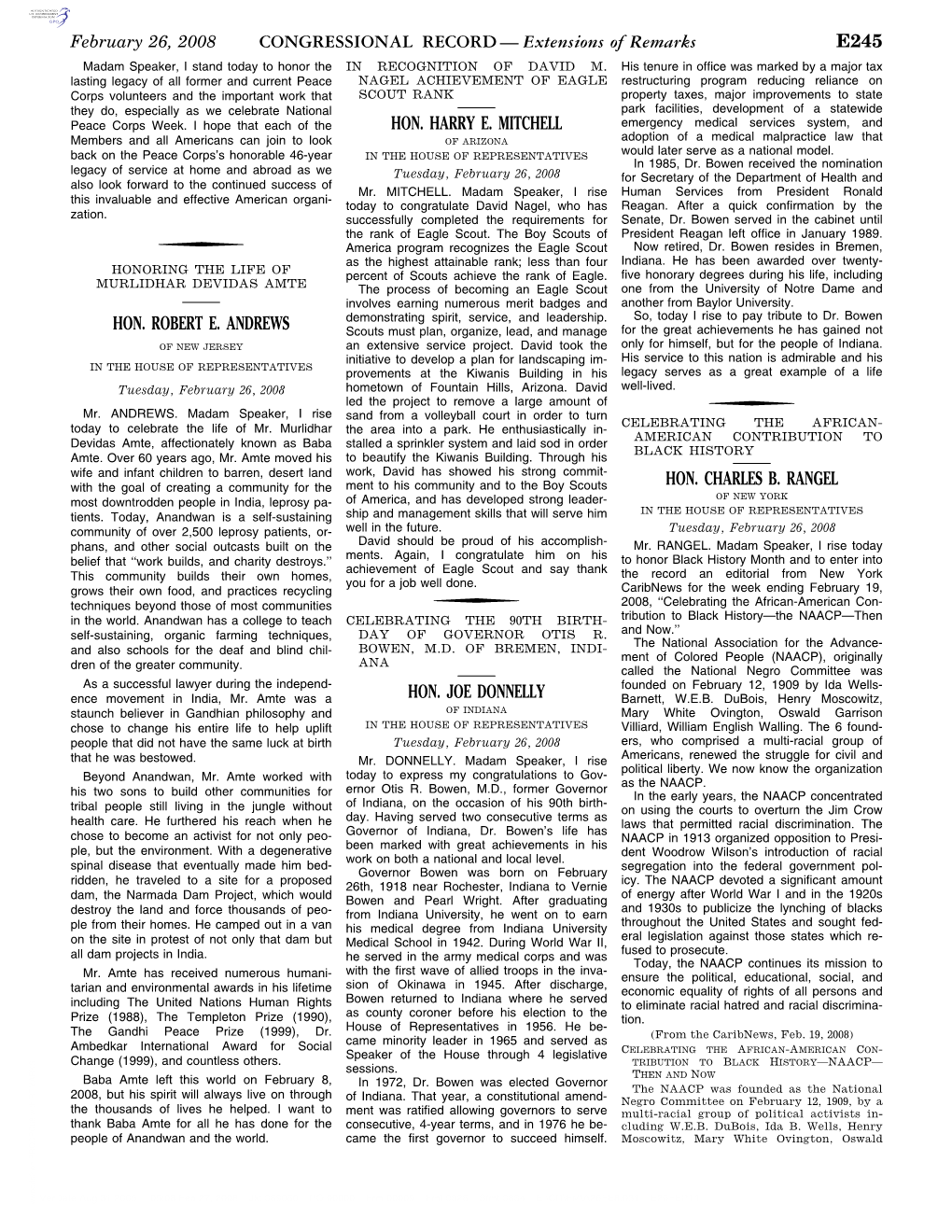 CONGRESSIONAL RECORD— Extensions of Remarks E245 HON. ROBERT E. ANDREWS HON. HARRY E. MITCHELL HON. JOE DONNELLY HON. CHARLES