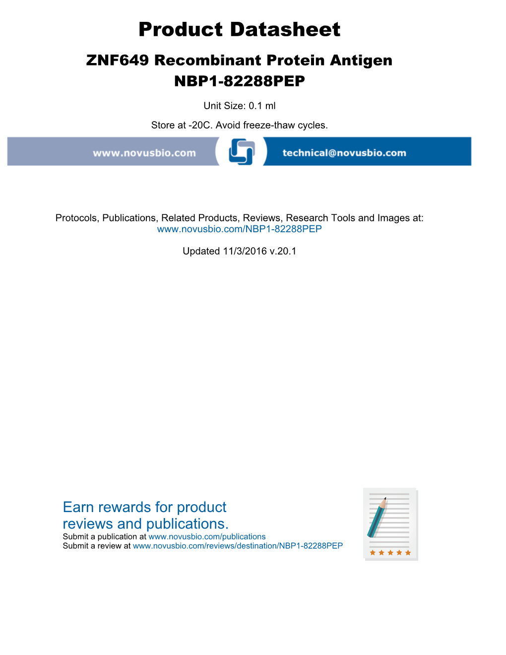 Product Datasheet ZNF649 Recombinant Protein Antigen NBP1