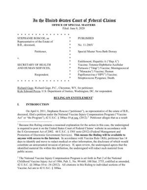 In the United States Court of Federal Claims OFFICE of SPECIAL MASTERS Filed: June 8, 2020