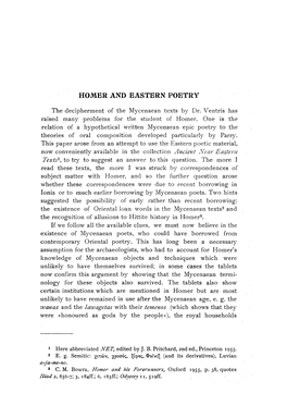 Homer and Eastern Poetry