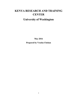 KENYA RESEARCH and TRAINING CENTER University of Washington