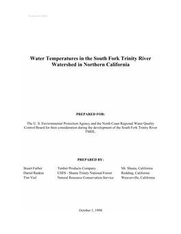 Water Temperatures in the South Fork Trinity River Watershed in Northern California