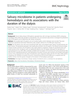 Salivary Microbiome in Patients Undergoing Hemodialysis and Its Associations with the Duration of the Dialysis