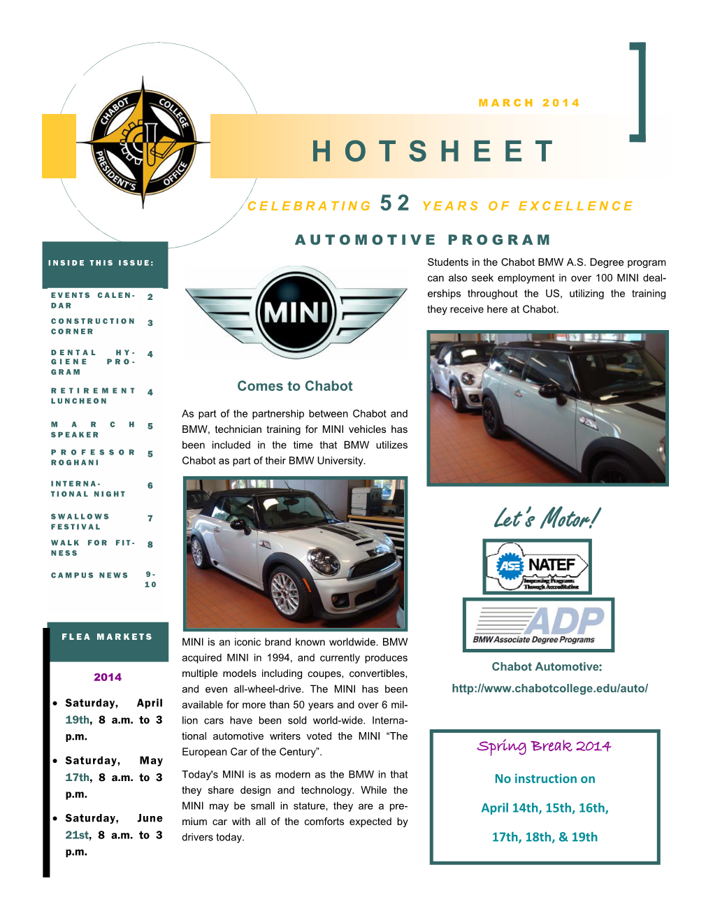 The Current Issue of the Chabot Hotsheet and Board Of