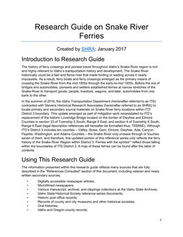 Research Guide on Snake River Ferries