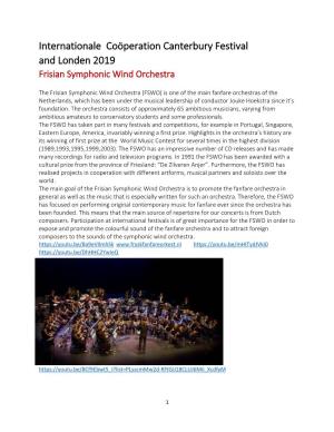 Internationale Coöperation Canterbury Festival and Londen 2019 Frisian Symphonic Wind Orchestra
