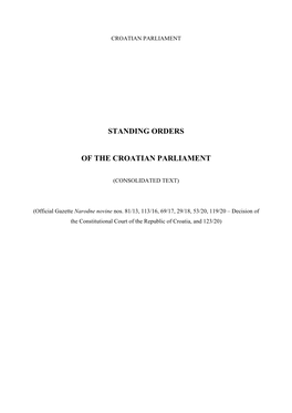 Standing Orders of the Croatian Parliament, Official Gazette ‘Narodne Novine’ No