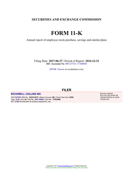 ROCKWELL COLLINS INC Form 11-K Annual Report Filed 2017-06-27