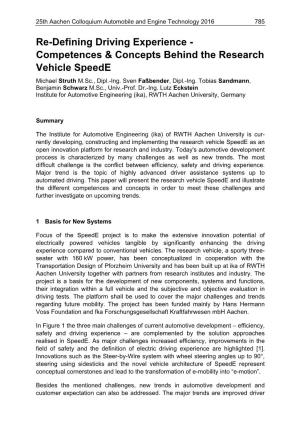 Re-Defining Driving Experience - Competences & Concepts Behind the Research Vehicle Speede Michael Struth M.Sc., Dipl.-Ing