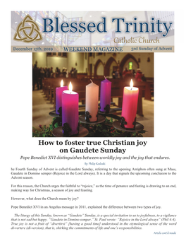 Catholic Church December 15Th, 2019 WEEKEND MAGAZINE 3Rd Sunday of Advent