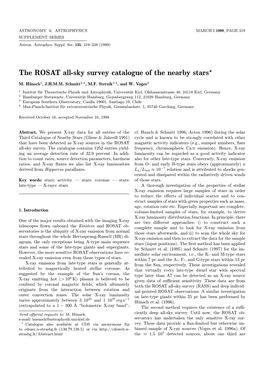 The ROSAT All-Sky Survey Catalogue of the Nearby Stars?