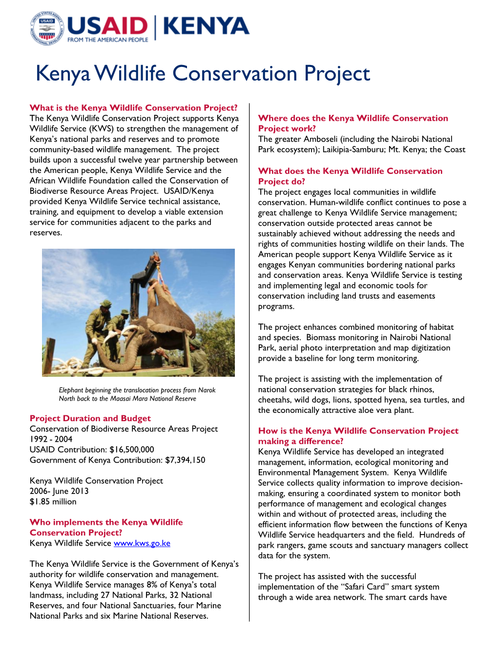 Kenya Wildlife Conservation Project