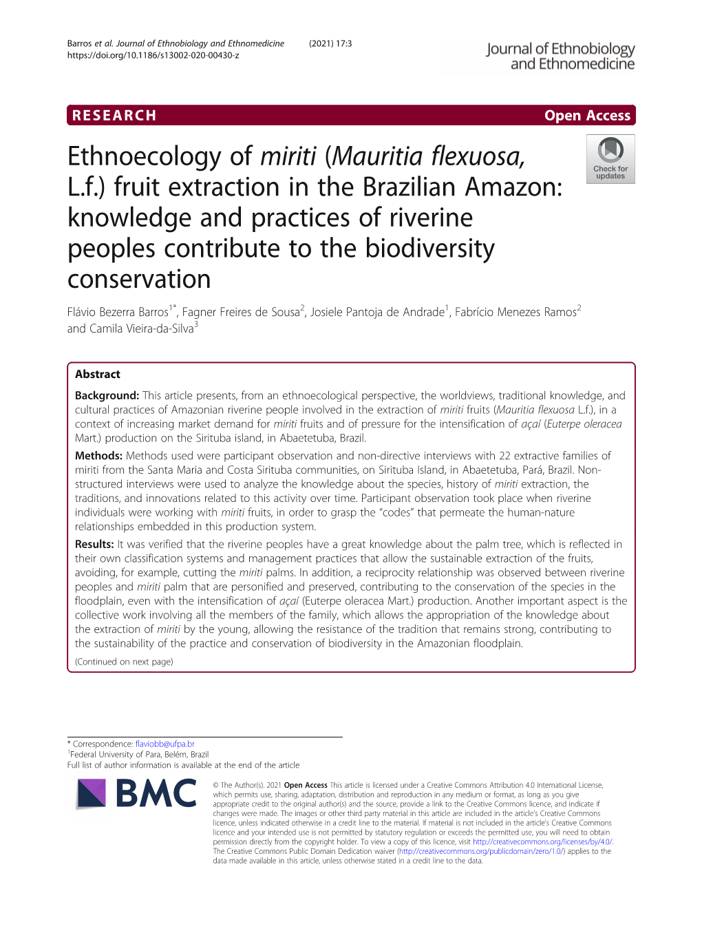 Ethnoecology of Miriti (Mauritia Flexuosa, L.F.) Fruit Extraction in The