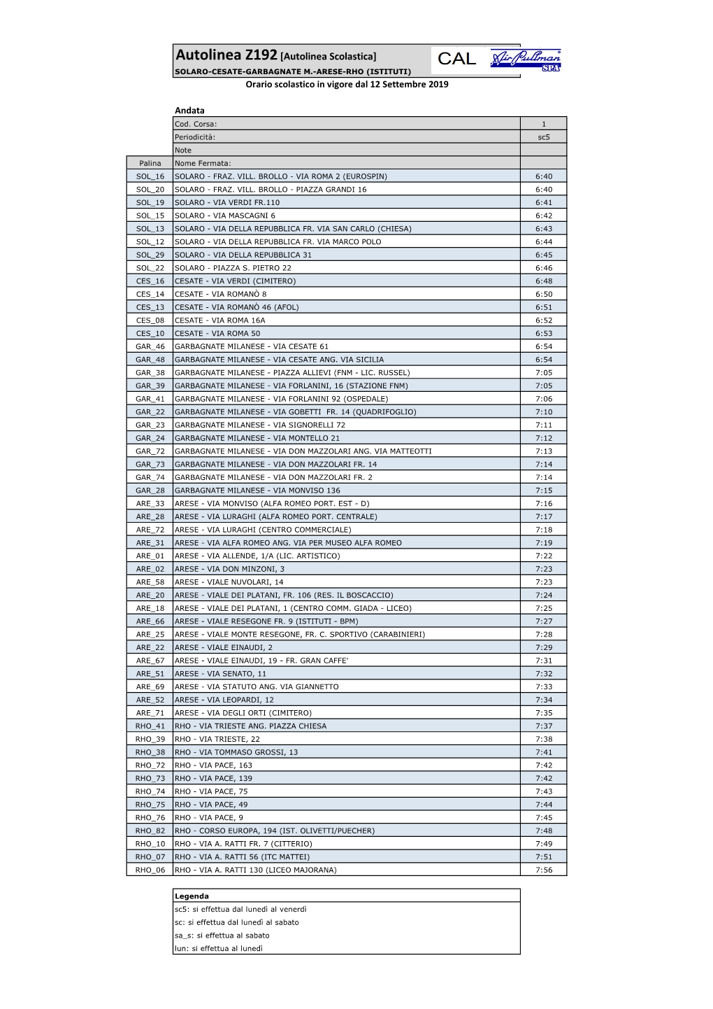 Autolinea Z192[Autolinea Scolastica]