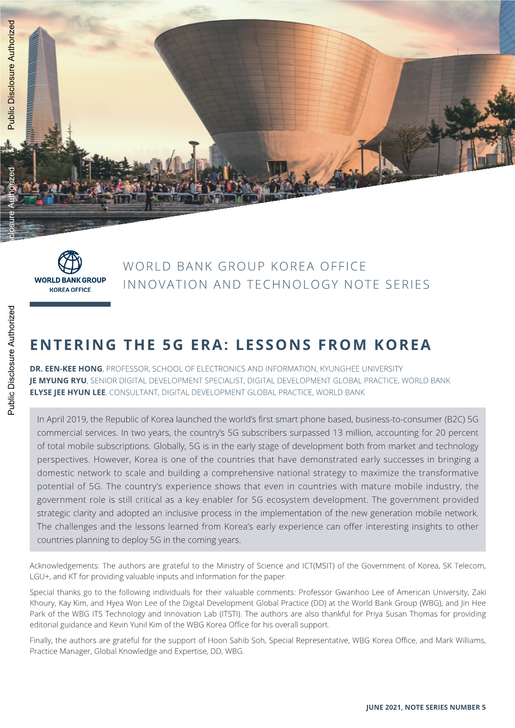 World Bank Group Korea Office Innovation and Technology Note Series