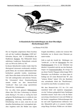 Avifaunistische Kurzmitteilungen Aus Dem Oberallgäu - Beobachtungen 2015