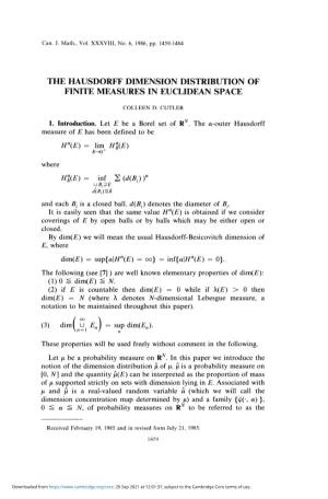 The Hausdorff Dimension Distribution of Finite Measures in Euclidean Space