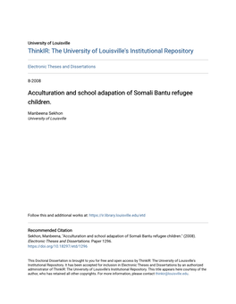 Acculturation and School Adapation of Somali Bantu Refugee Children
