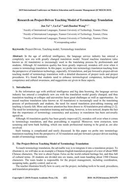 Research on Project-Driven Teaching Model of Terminology Translation