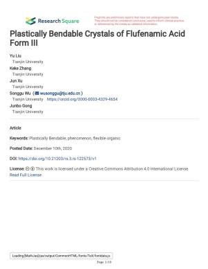 Plastically Bendable Crystals of Flufenamic Acid Form III