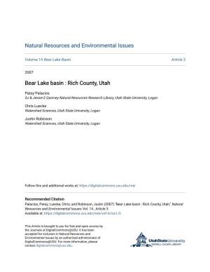 Bear Lake Basin : Rich County, Utah